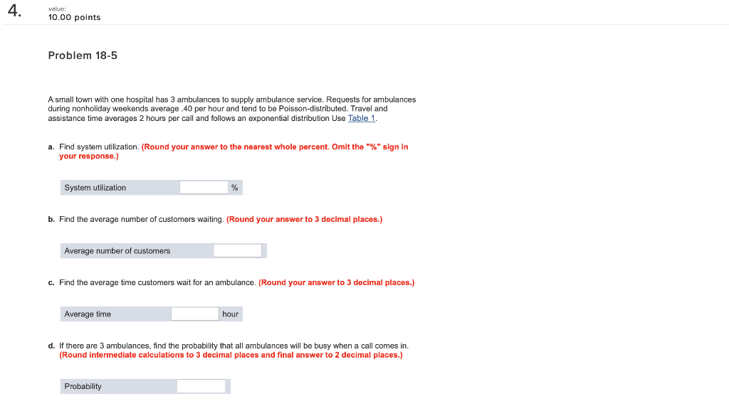 value: 10.00 points Problem 18-5 A small town