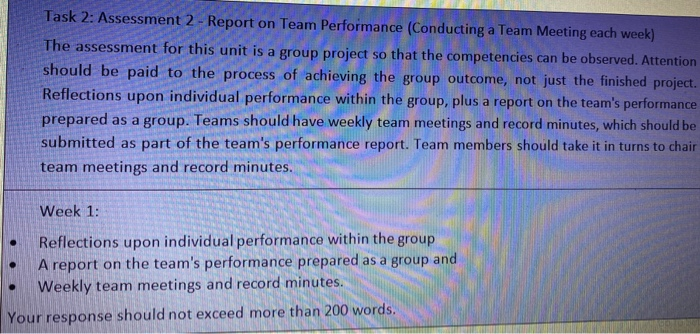 Task 2: Assessment 2 - Report on Team Performance