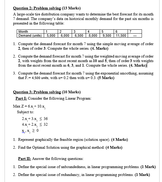 Question 2: Problem solving (13 Marks) A