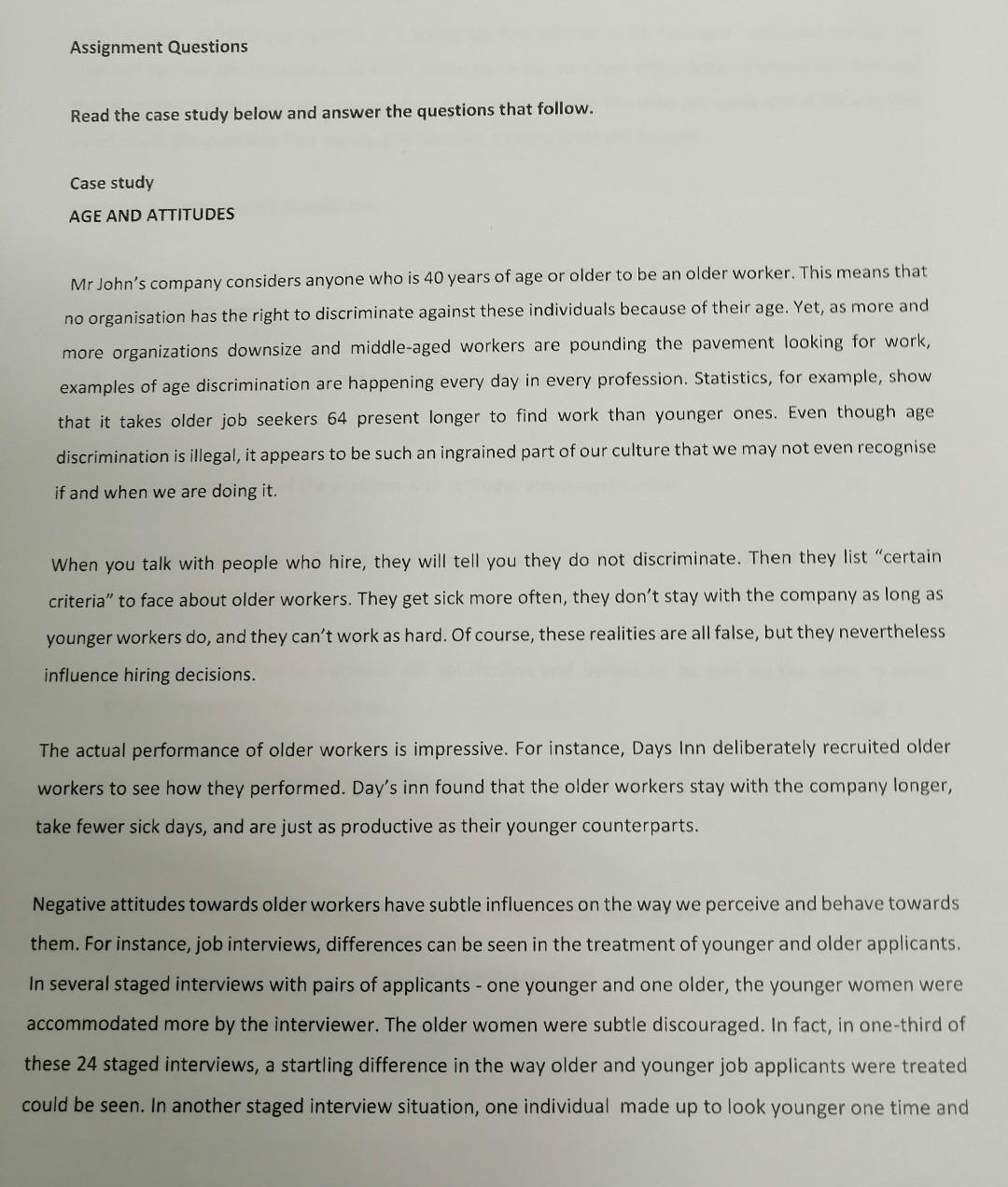 Assignment Questions Read the case study below