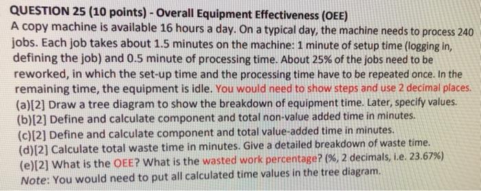 QUESTION 25 (10 points) - Overall Equipment