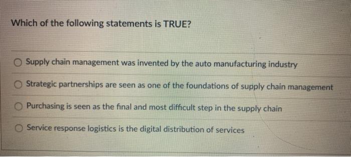 Which of the following statements is TRUE? Supply