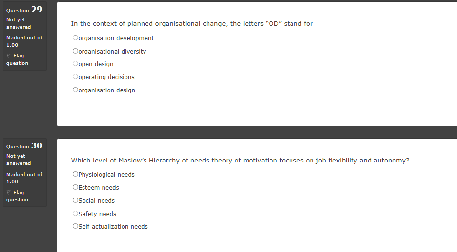 Question 29 Not yet answered Marked out of 1.00 F