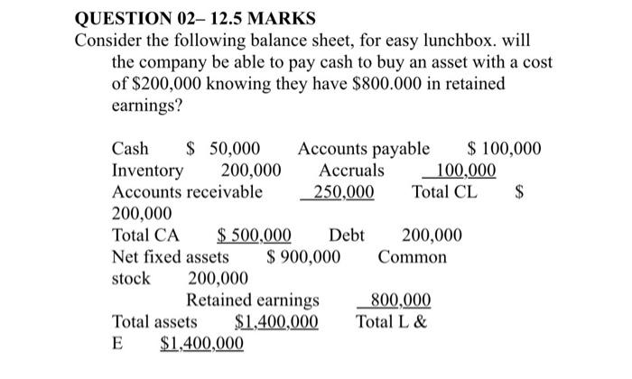 QUESTION 02-12.5 MARKS Consider the following