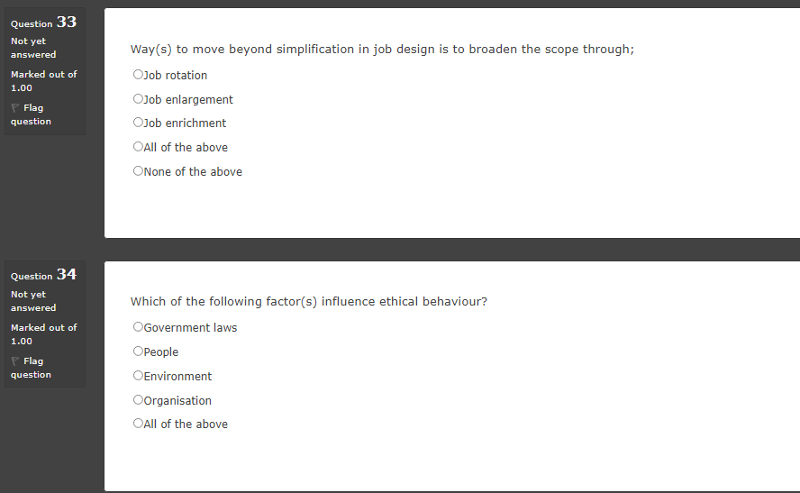 Question 29 Not yet answered Marked out of 1.00 F