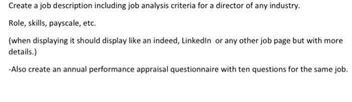 Create a job description including job analysis