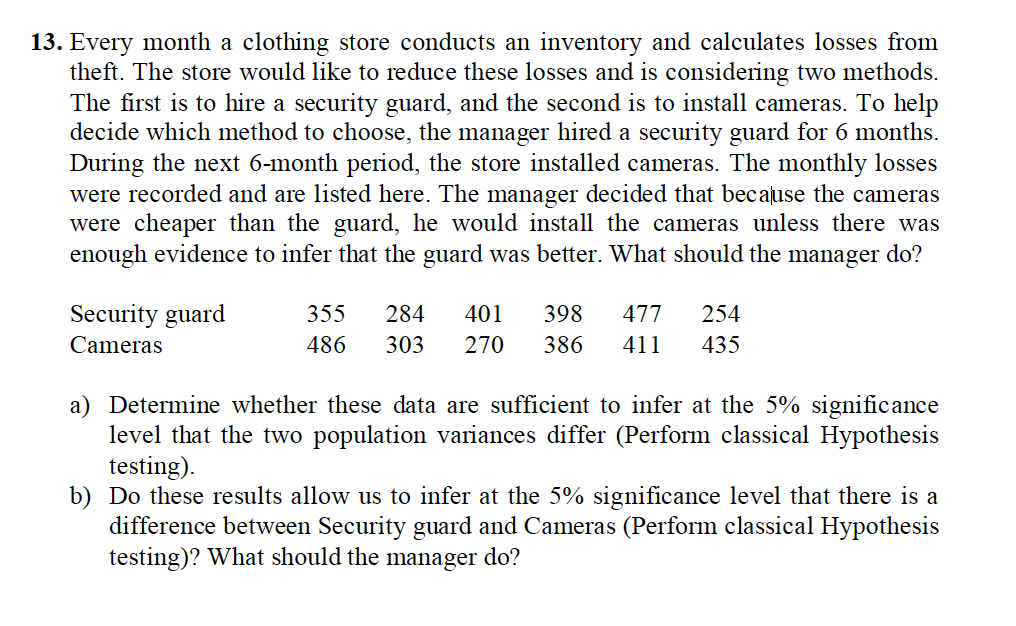 13. Every month a clothing store conducts an