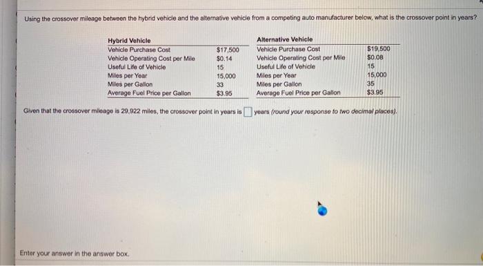 Using the crossover mileage between the hybrid