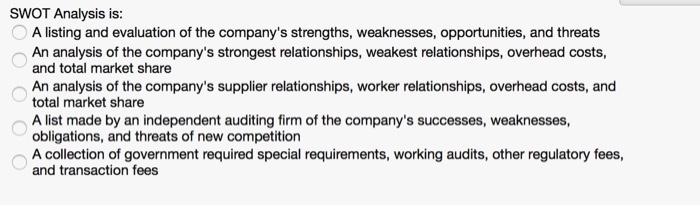 SWOT Analysis is: A listing and evaluation of the