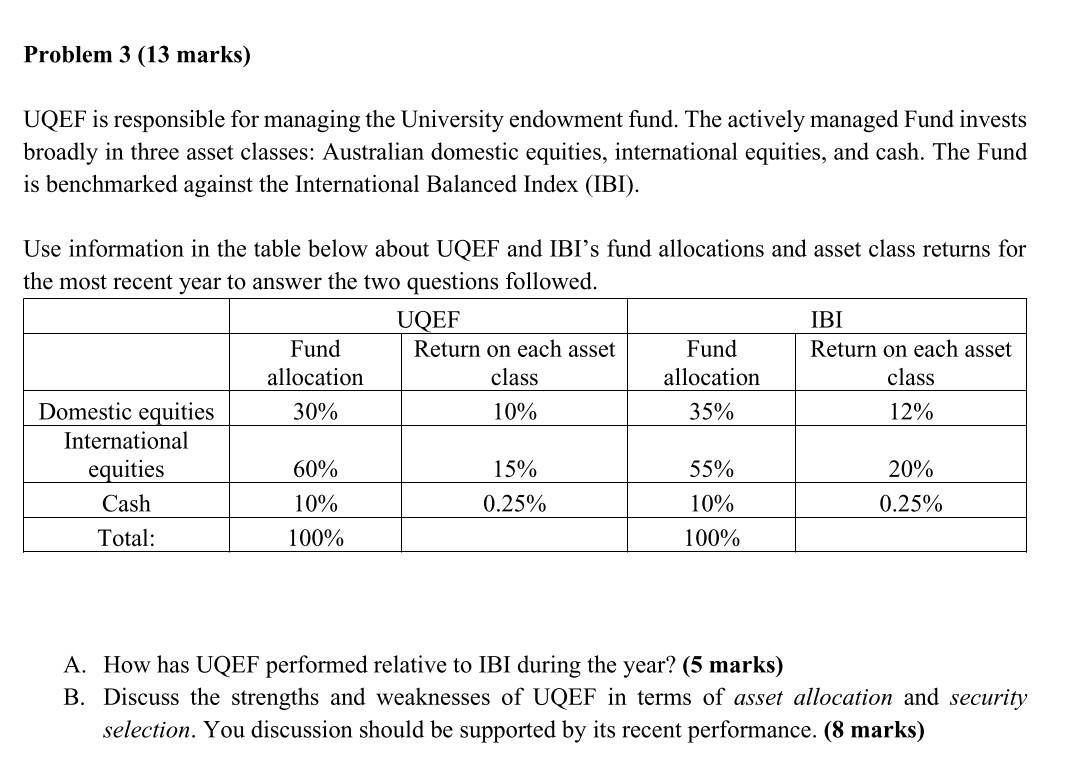 Problem 3 (13 marks) UQEF is responsible for