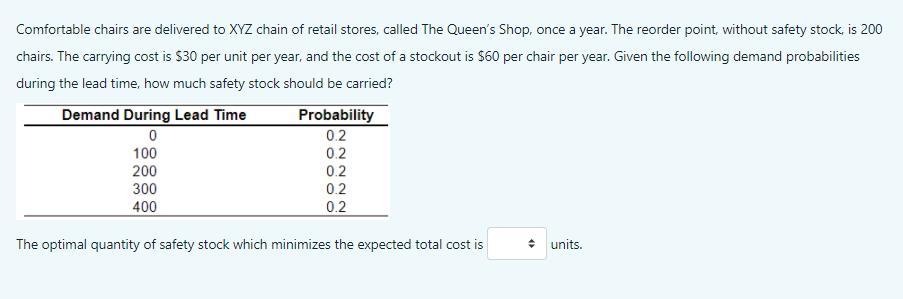 Comfortable chairs are delivered to XYZ chain of