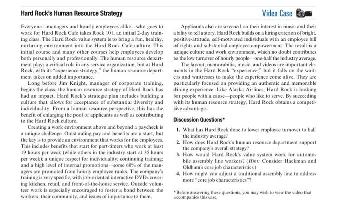 1-4 Hard Rock's Human Resource Strategy