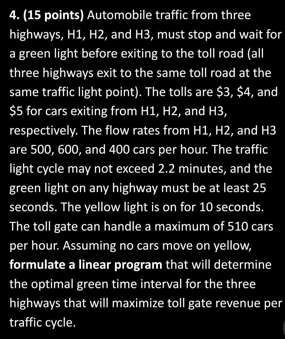 Linear programming problem 4. (15 points)