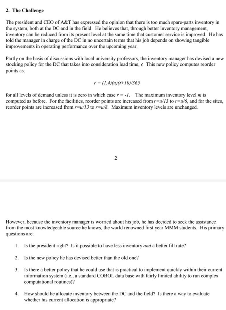 Write a case study 2. The Challenge The president