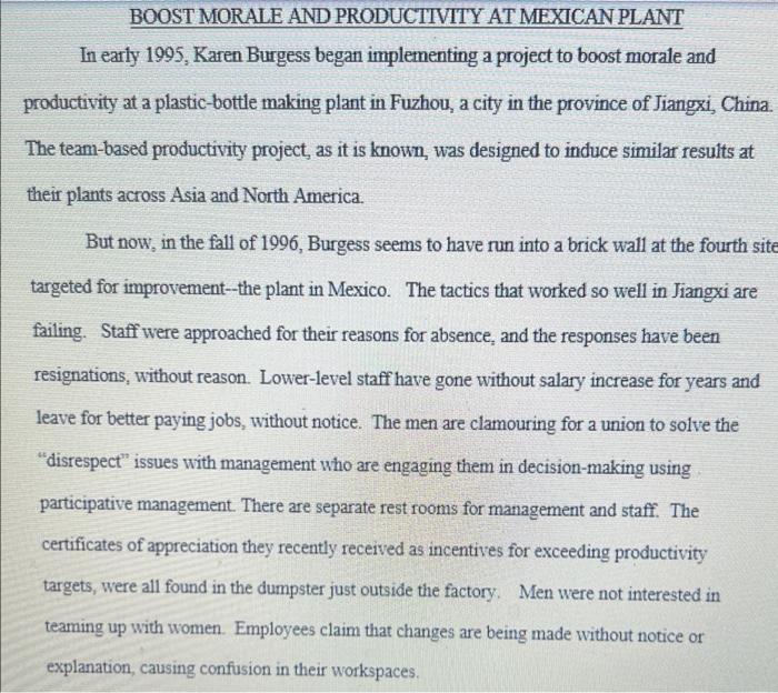 BOOST MORALE AND PRODUCTIVITY AT MEXICAN PLANT In