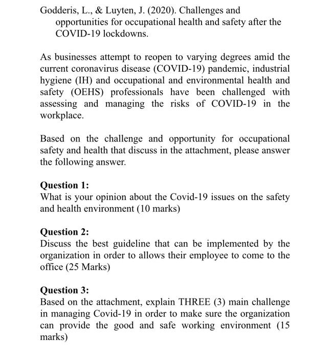 Godderis, L., & Luyten, J. (2020). Challenges and