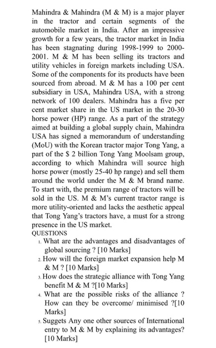 300 words for each. in bullet points. Mahindra &