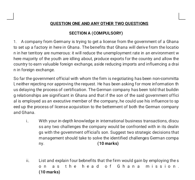 L QUESTION ONE AND ANY OTHER TWO QUESTIONS