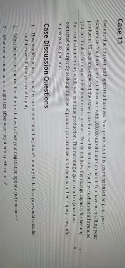 Case 1.1 Assume that you own and operate a