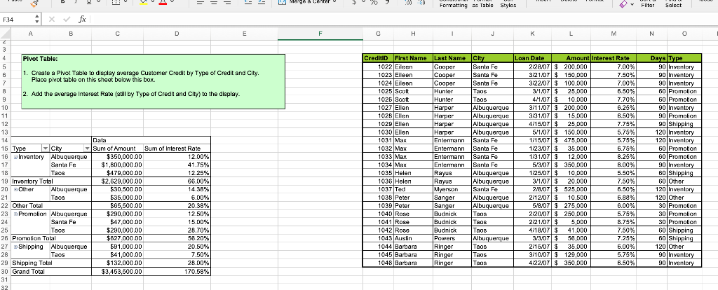 Formatting as Table Styles y Filter Select F.34