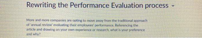 Rewriting the Performance Evaluation process More