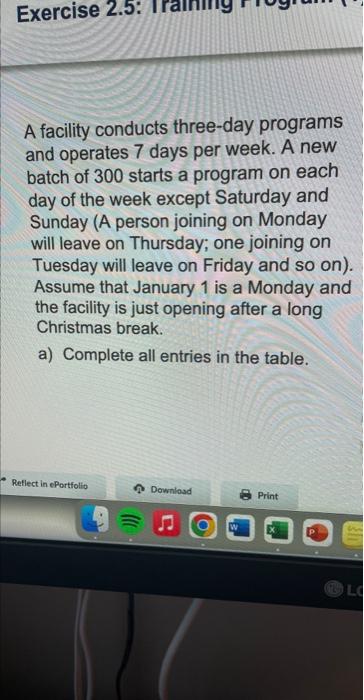 A facility conducts three-day programs and