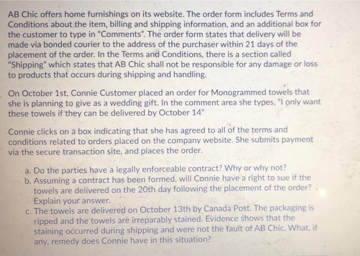 I NEED ANSWER FOR ONLY PART C. THANK YOU! AB Chic