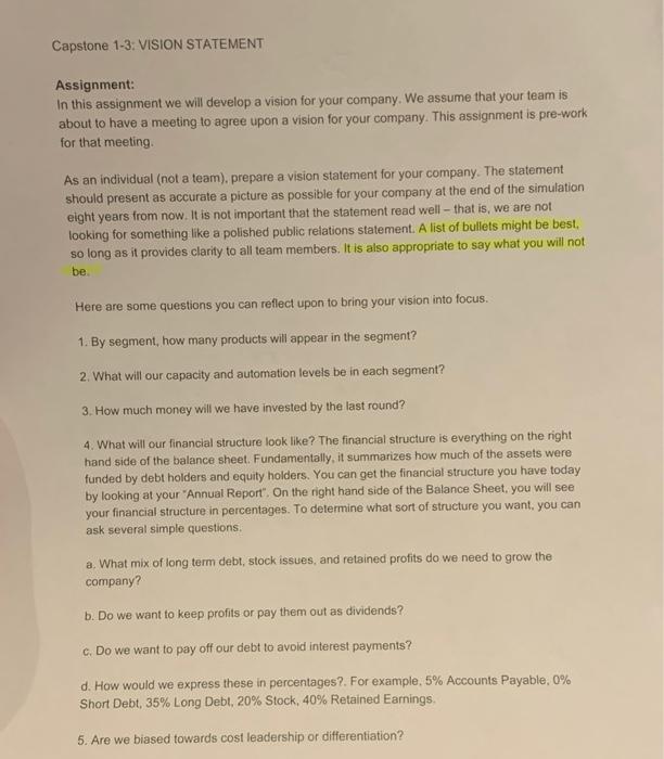 Capstone 1-3: VISION STATEMENT Assignment: In
