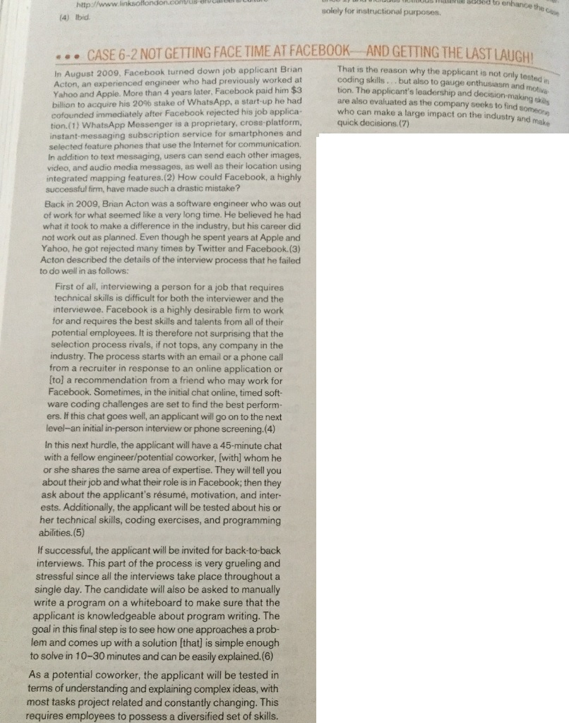 CASE 6-2 NOT GETTING FACE TIME AT FACEBOOKAND