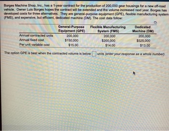 Borges Machine Shop, Inc., has a 1-year contract