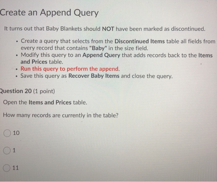 Question 13 (1 point) Open the Items and Prices