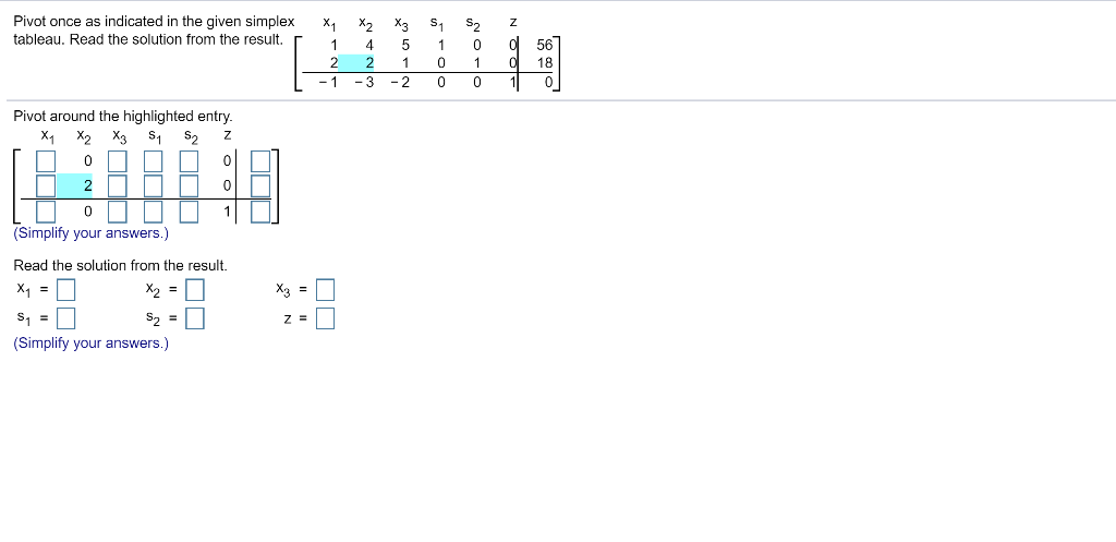 Pivot once as indicated in the given simplex