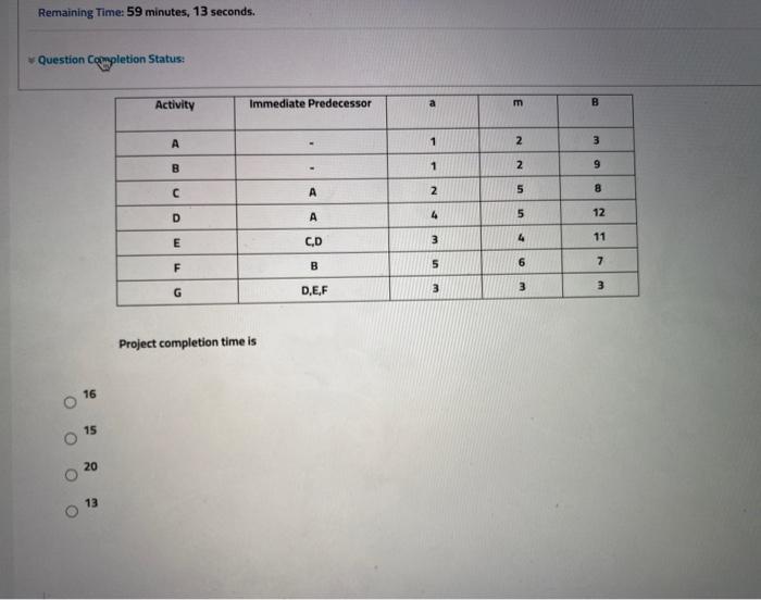 Remaining Time: 59 minutes, 13 seconds. Question