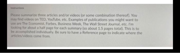 Instructions Please summarize three articles