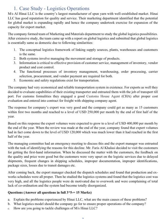 1. Case Study - Logistics Operations M/s Al Hinai