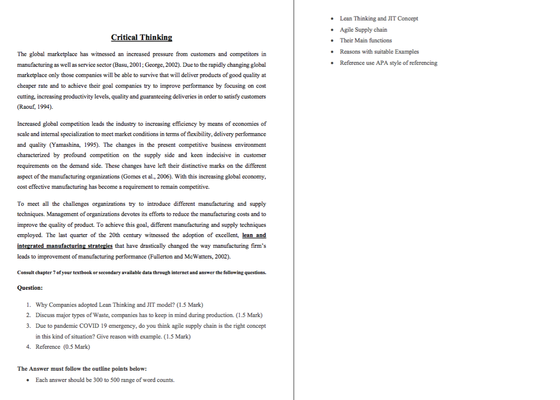 . Critical Thinking Lean Thinking and JIT Concept