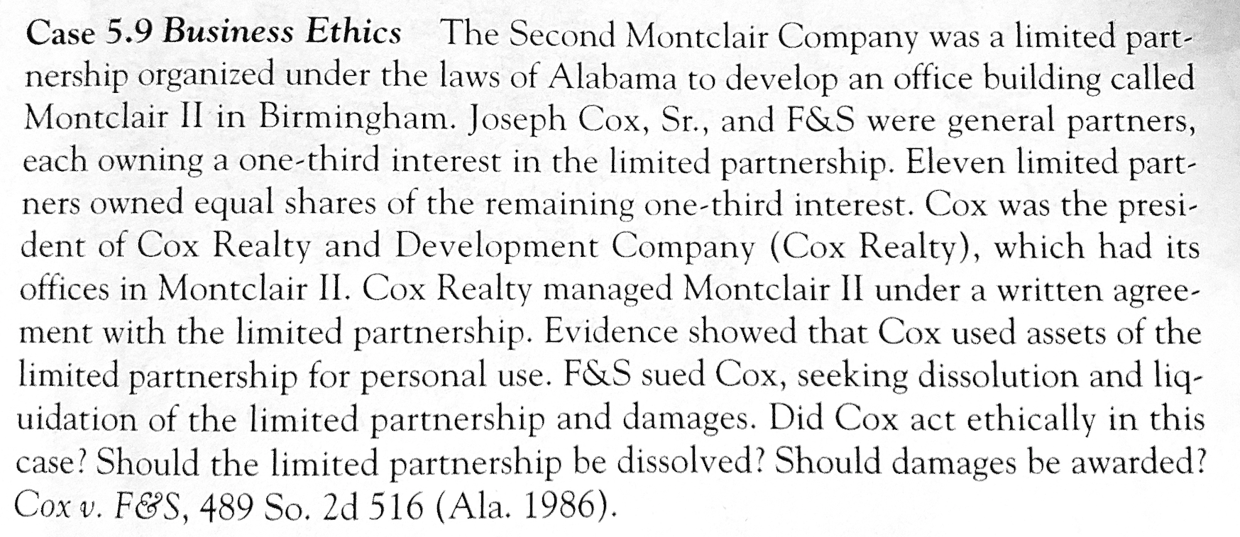 Case 5.9 Business Ethics The Second Montclair
