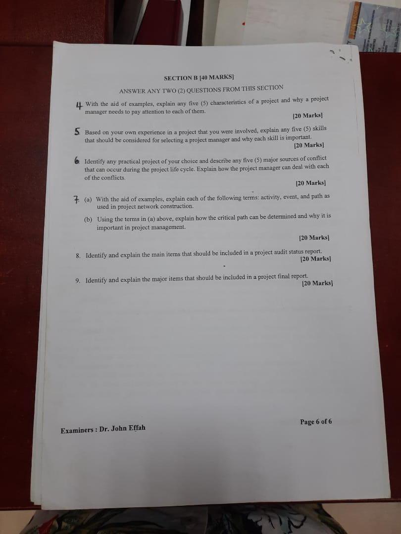 ANSWER ANY TWO (2) QUESTIONS FROM THIS SECTION 4.