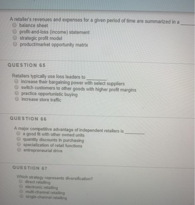 A retailer's revenues and expenses for a given