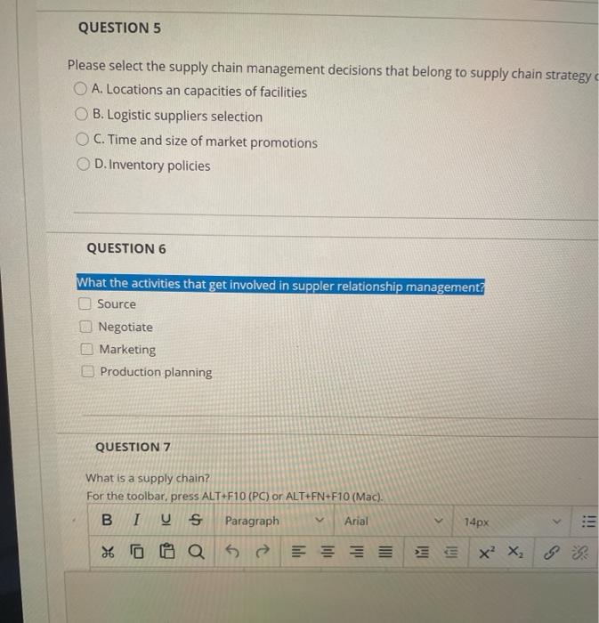 QUESTION 5 Please select the supply chain