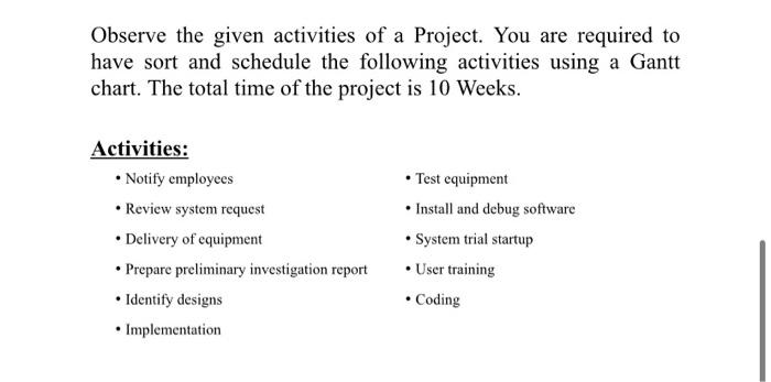 Q1 Q2 Observe the given activities of a Project.