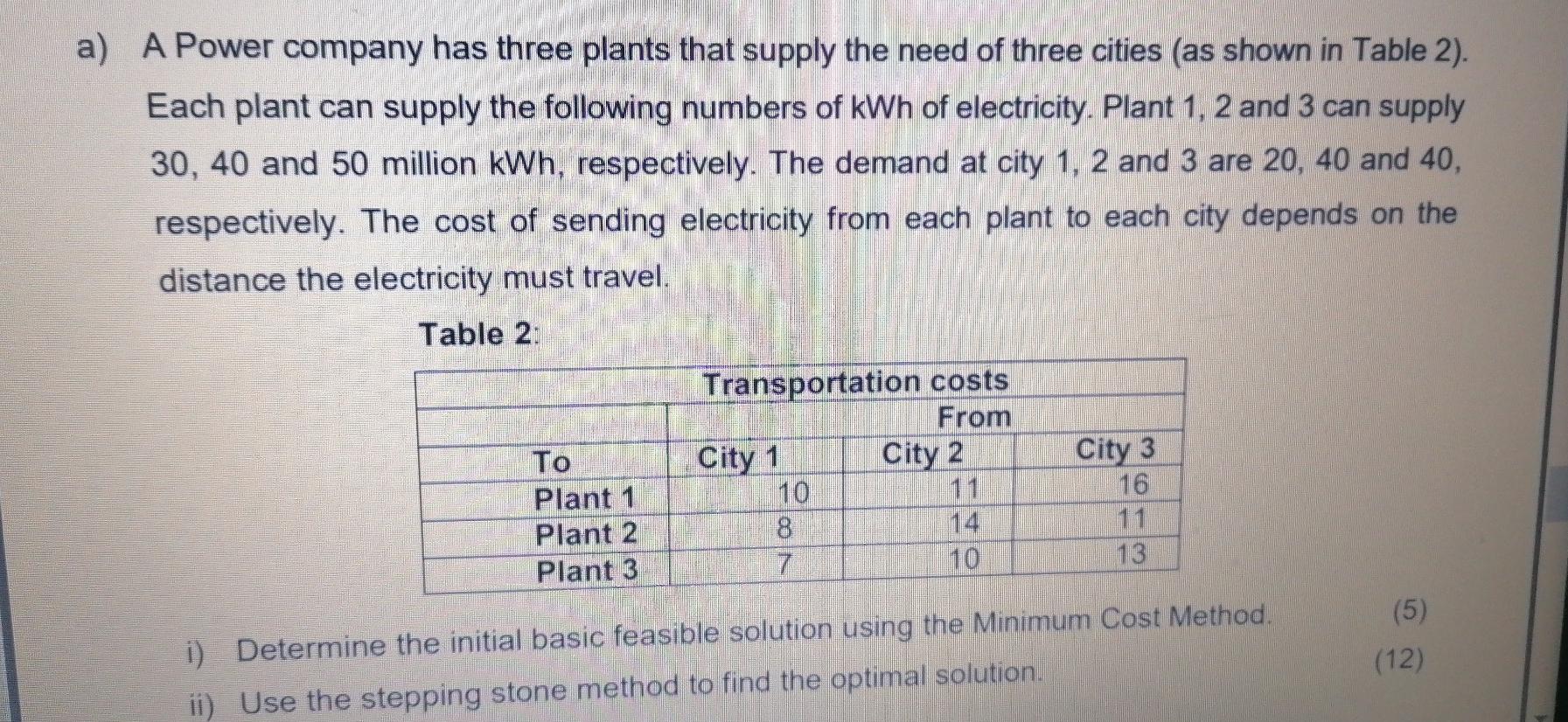 Help a) A Power company has three plants that