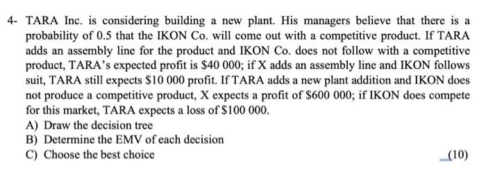 4- TARA Inc. is considering building a new plant.
