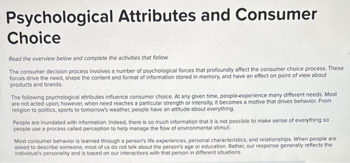 Psychological Attributes and Consumer Choice Read