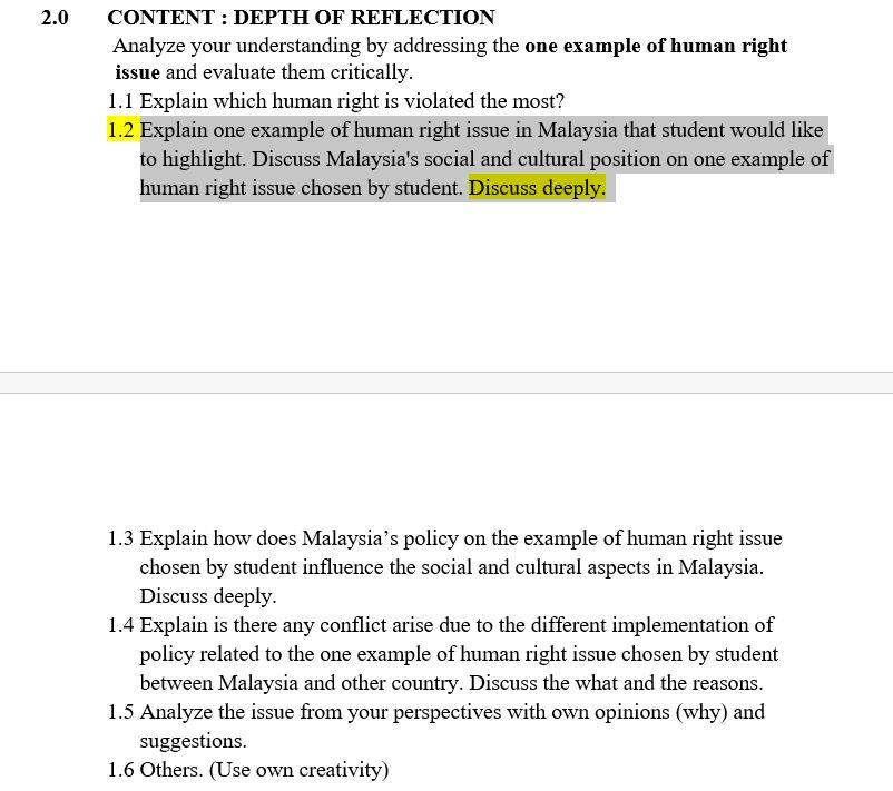 2.0 CONTENT : DEPTH OF REFLECTION Analyze your