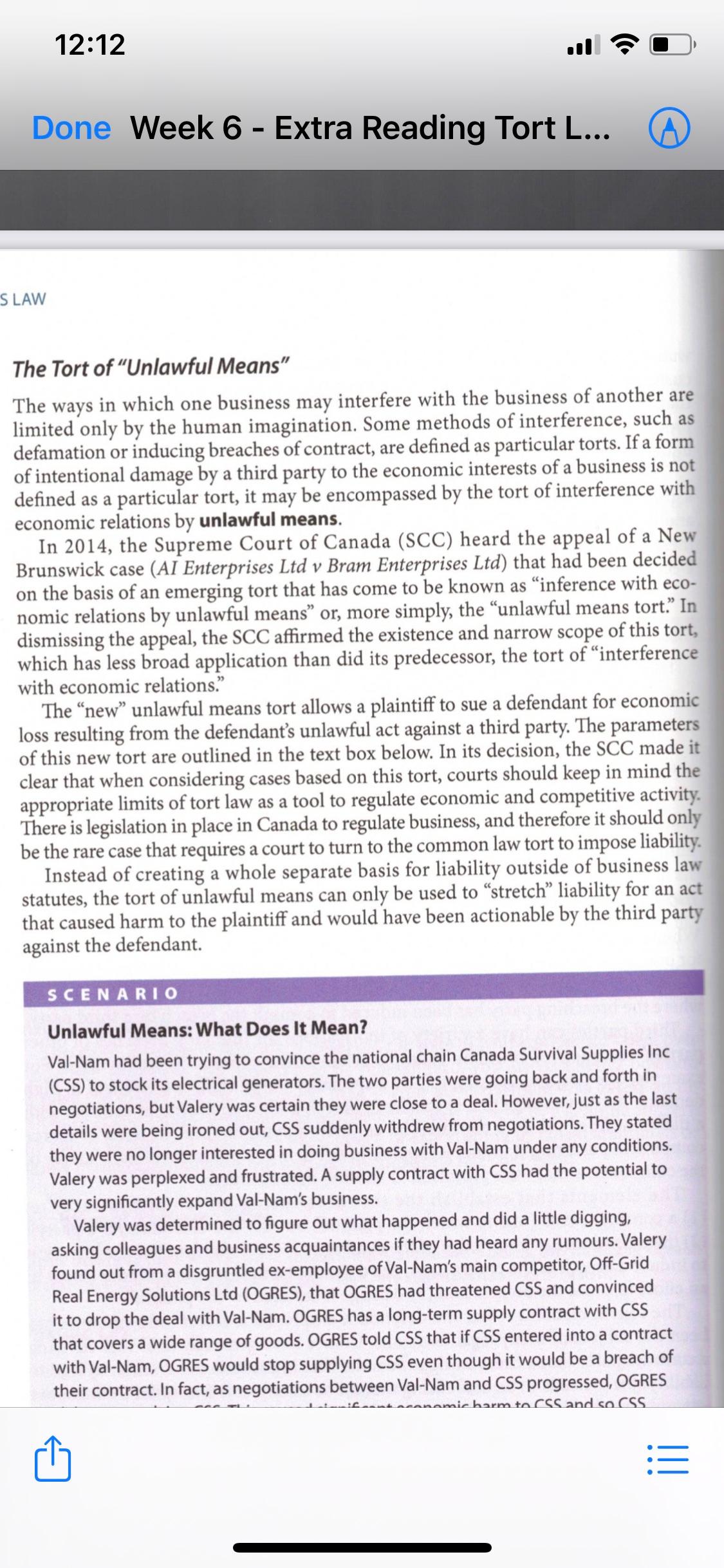 12:12 Done Week 6 - Extra Reading Tort L... SLAW