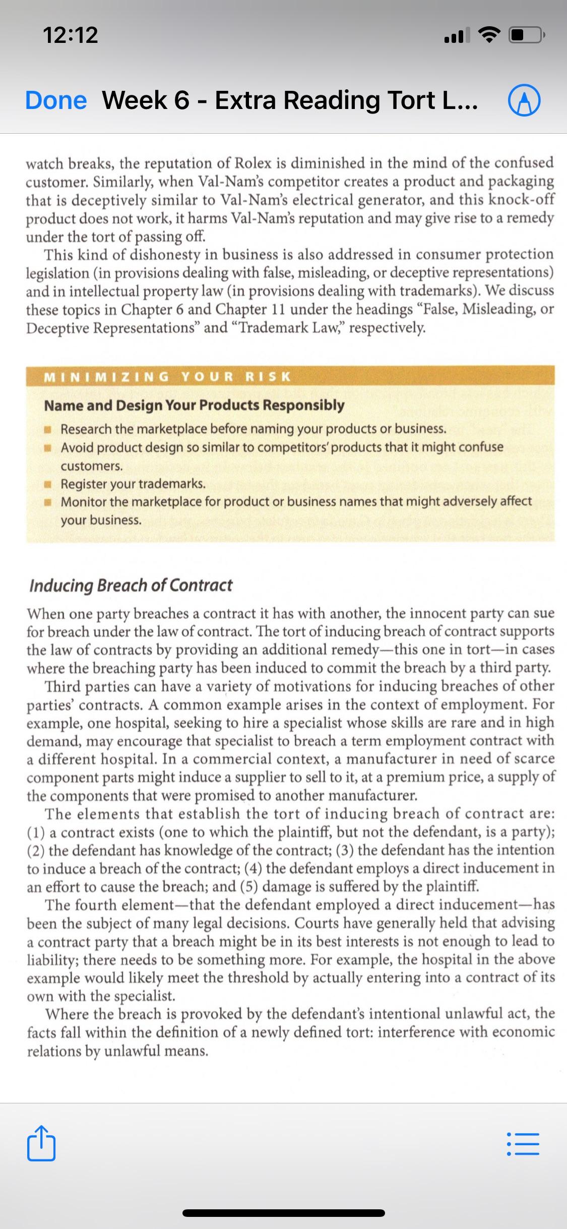 12:12 Done Week 6 - Extra Reading Tort L... SLAW