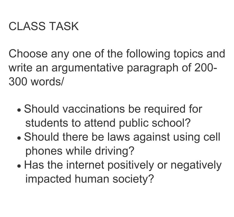 Choose any one of the following topics and write