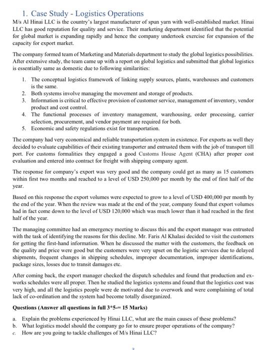 1. Case Study - Logistics Operations M/s Al Hinai