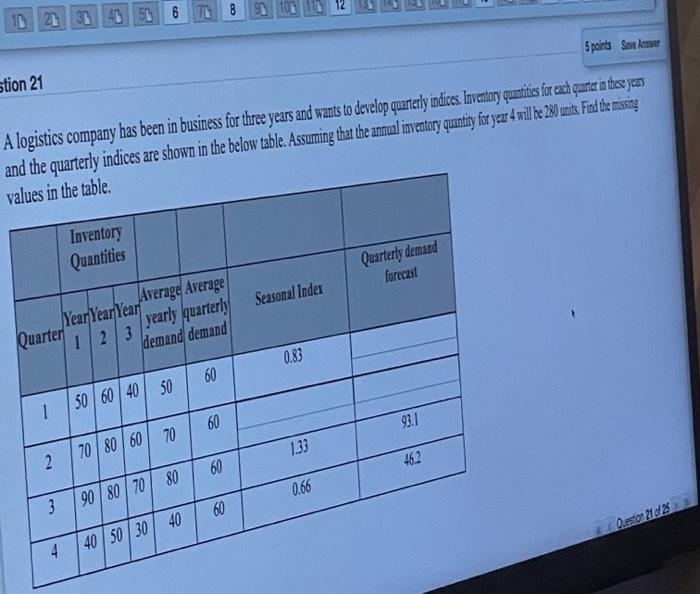 estion 21 A logistics company has been in